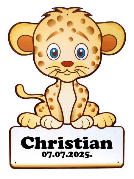 Geburtstafel Leopard hell - personalisierbar - 70x100cm